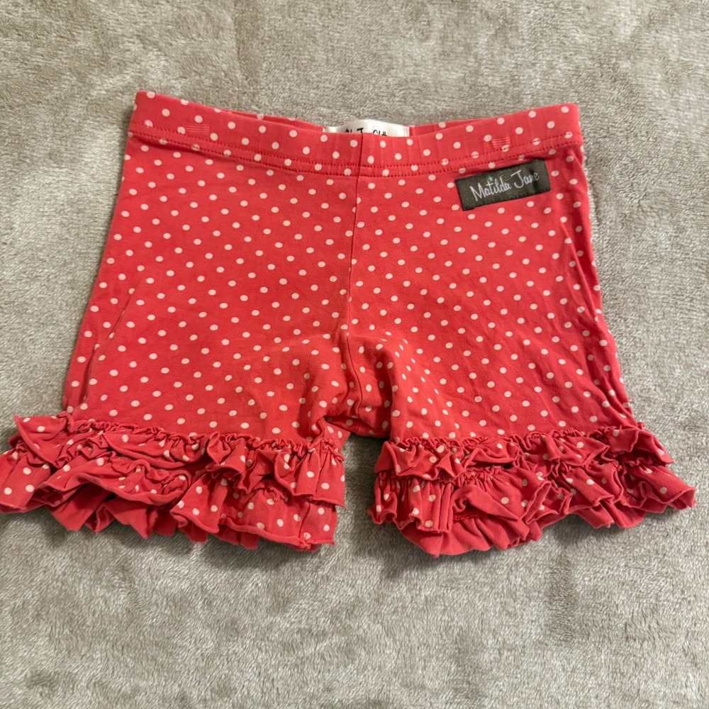 Matilda Jane Girls Red Polka Dot Ruffle Bennie Shorts Size 4 Boutique Kids